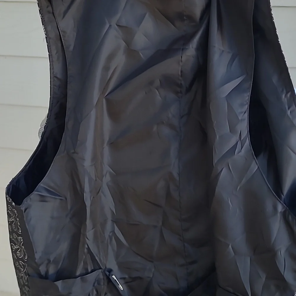 WAH MAKER Black Silver Abstract Cotton Blend Western USA Mens Full Button Vest L